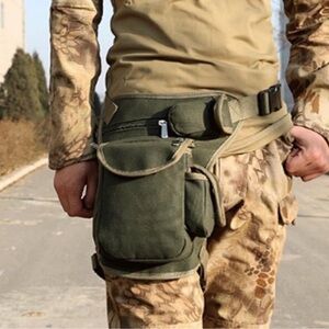 Canvas Utility Waist Bag Outdoor Green Hiking Thigh Pouch Military Sports Bag